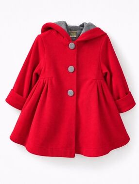 Maria Elena Girls Red Hooded Coat 3T Gray Lined Button Front A-Line
